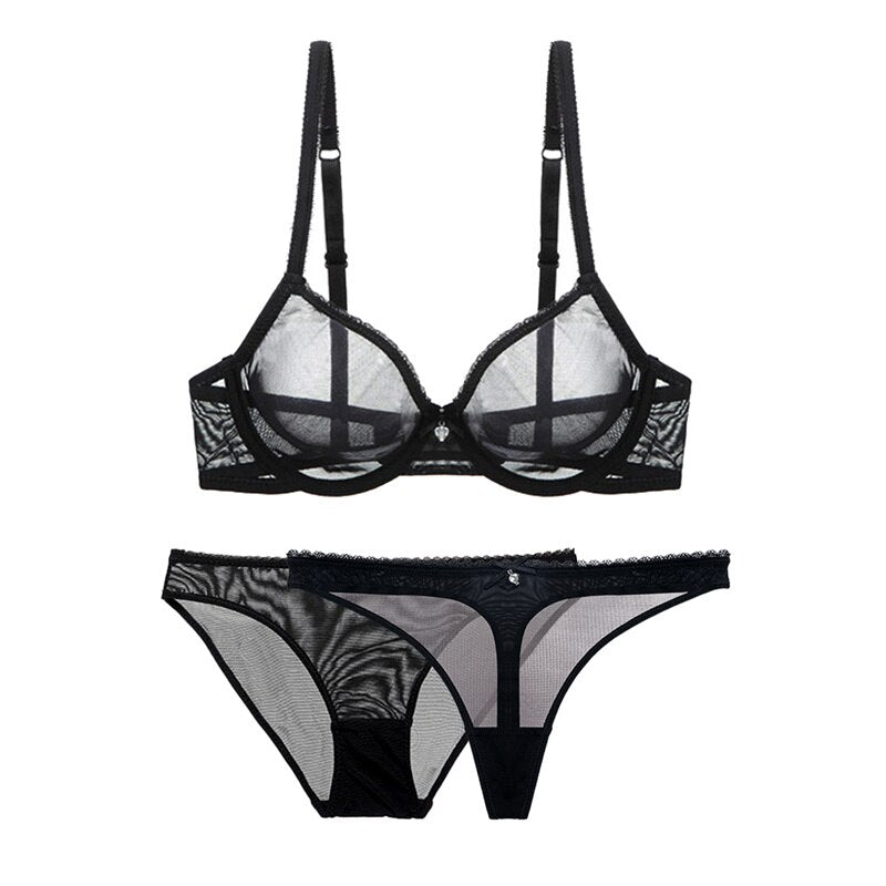 Mesh Lace Bra Briefs and Thong Set