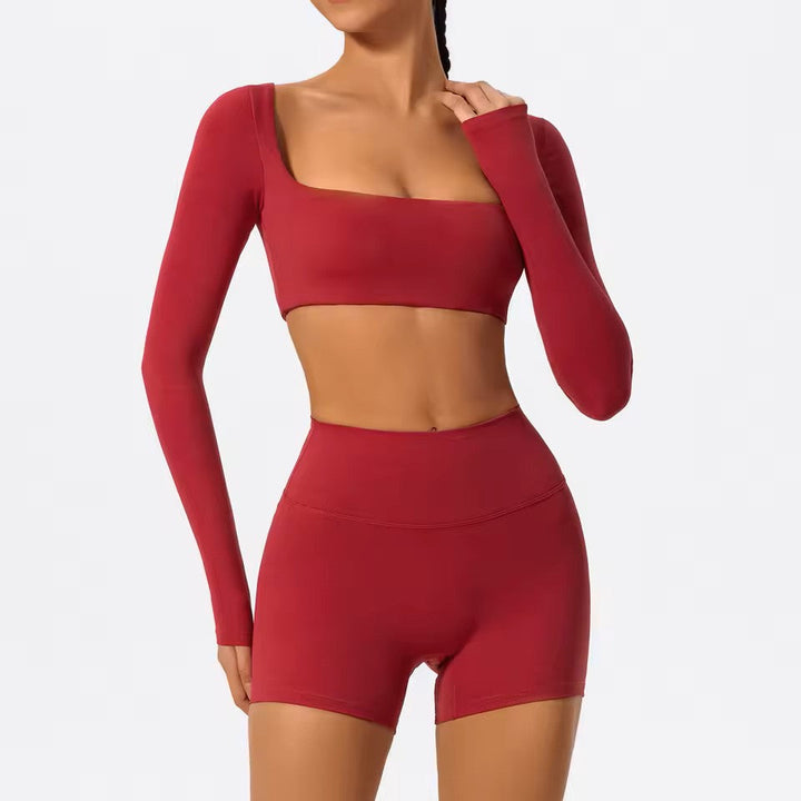 Push-Up Long-Sleeve Top and High-Waist Shorts Set