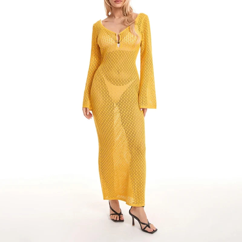 V-Neck Maxi Knit Holiday Beach Dress