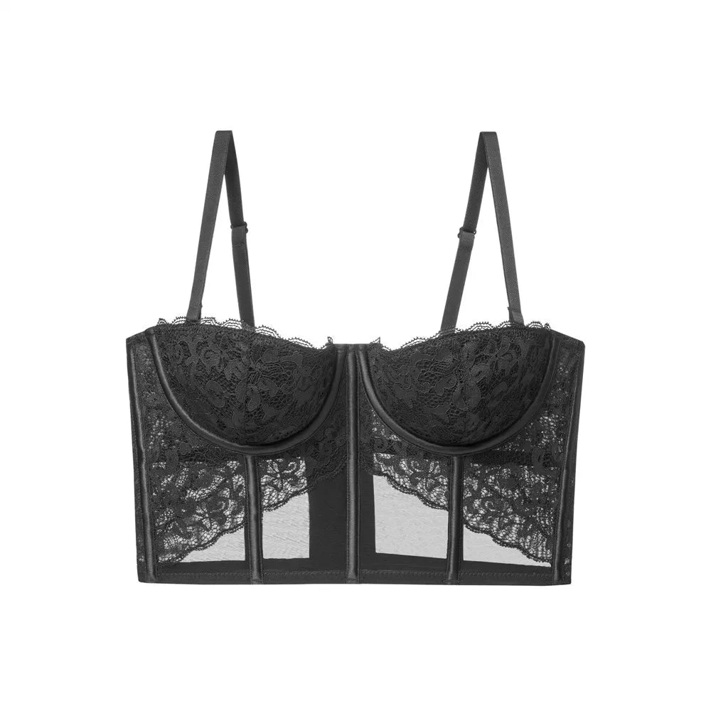 Underwire Push-Up Mesh Lace Bustier Bra