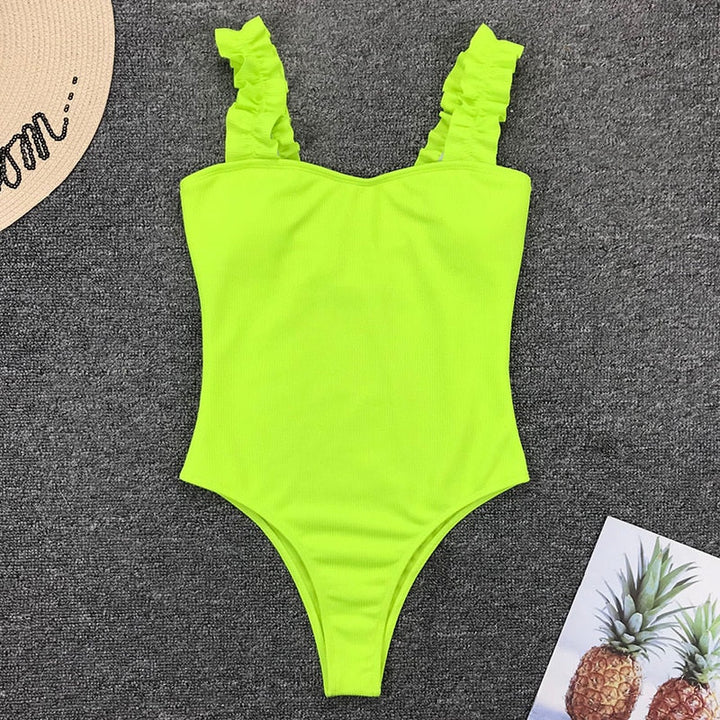 Ruffle Trim Figure-Enhancing One-Piece Swimsuit