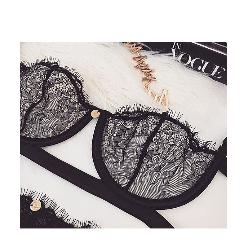 Lace Underbust Strap Bra and Panties Set