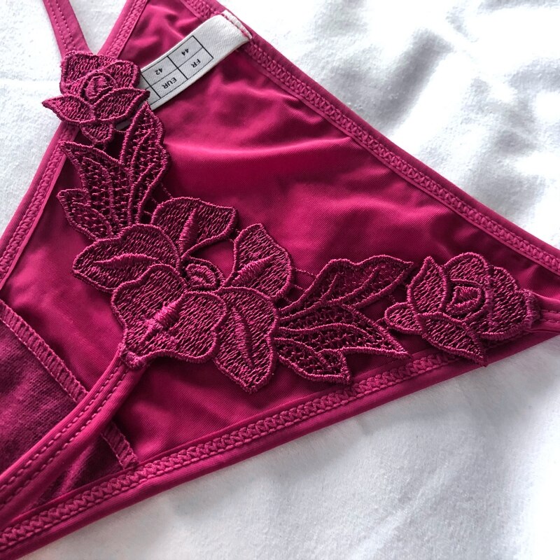 3-Piece Lace-Back Thong Lingerie Set