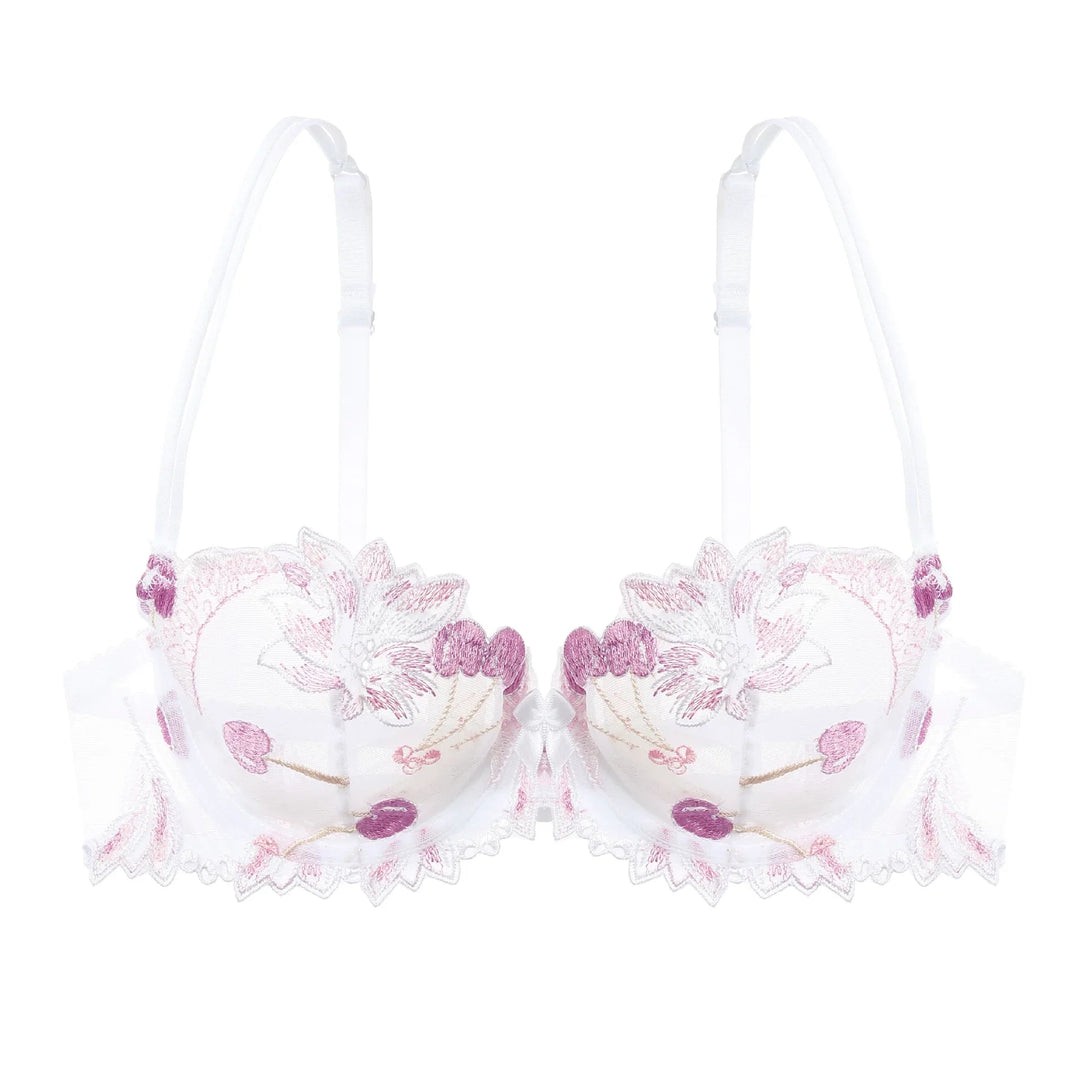 Mesh Floral Embroidered Adjustable Bra