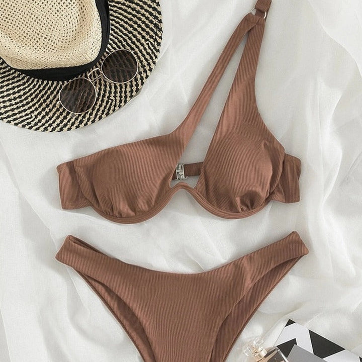 One-Shoulder Two-Piece Swimsuit High Waist