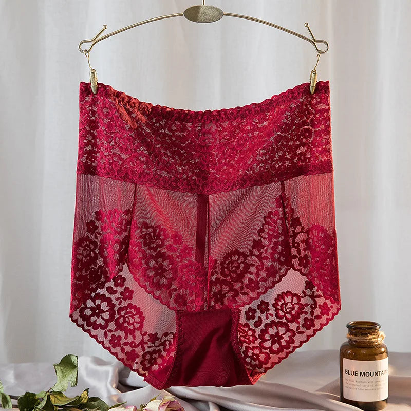 High-Waist Stretch Mesh Lace Plus-Size Panties