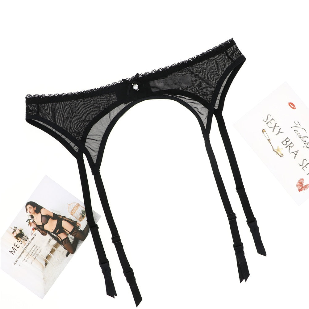 Lace-Trim Mesh Garter Belt Adjustable