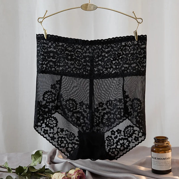 High-Waist Stretch Mesh Lace Plus-Size Panties