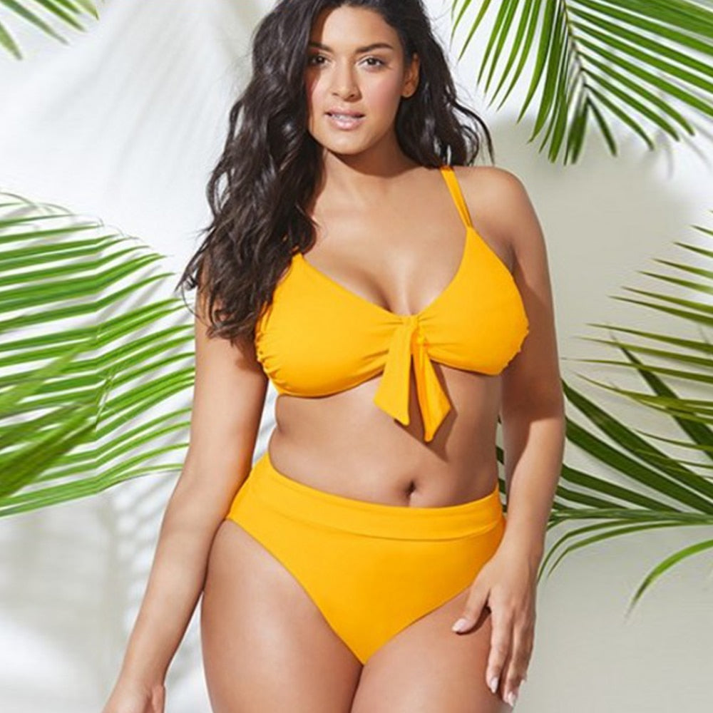 Plus Size Bow-Detail Adjustable Two-Piece Swimsuit