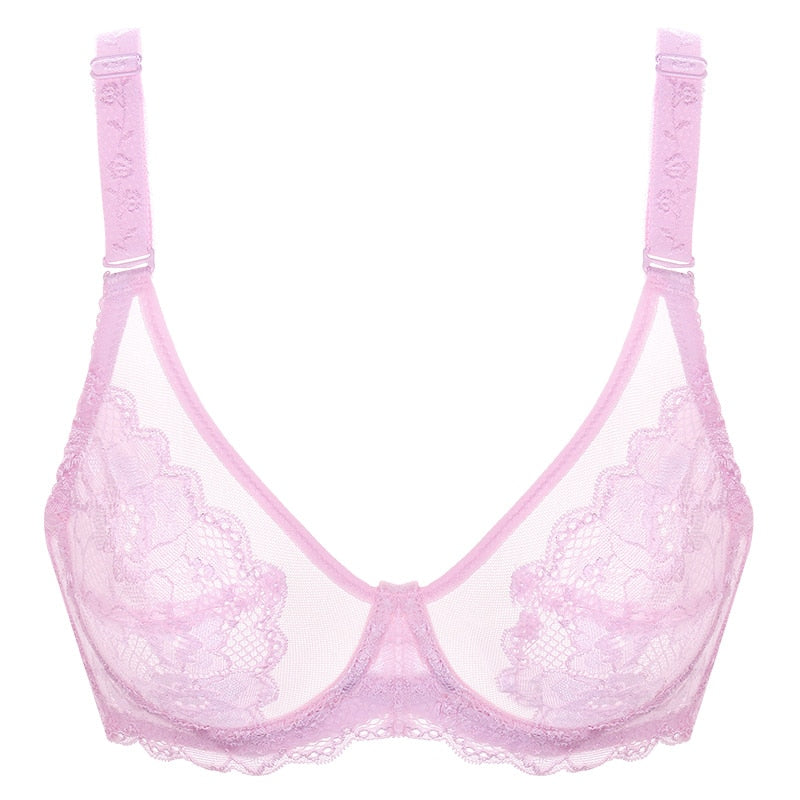 Embroidered Lace-Trim Adjustable Bra