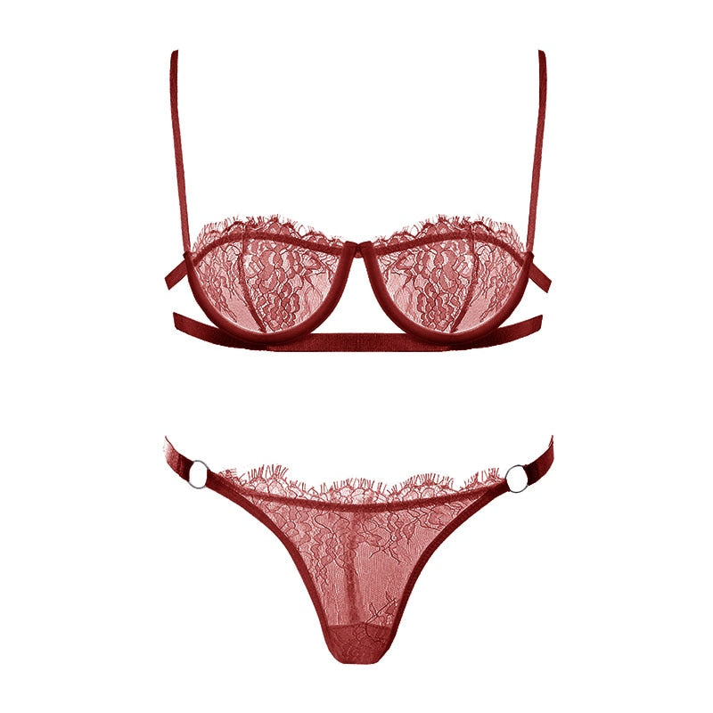 Lace Underbust Strap Bra and Panties Set