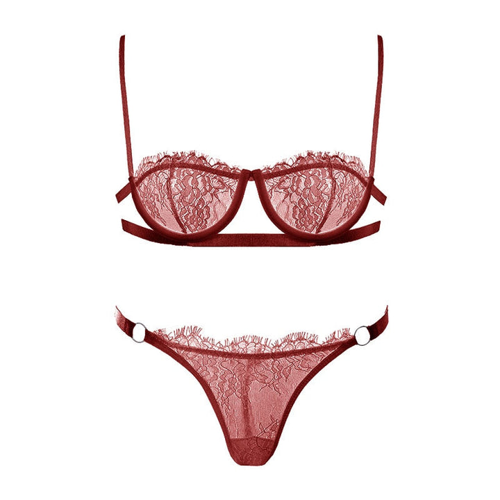 Lace Underbust Strap Bra and Panties Set