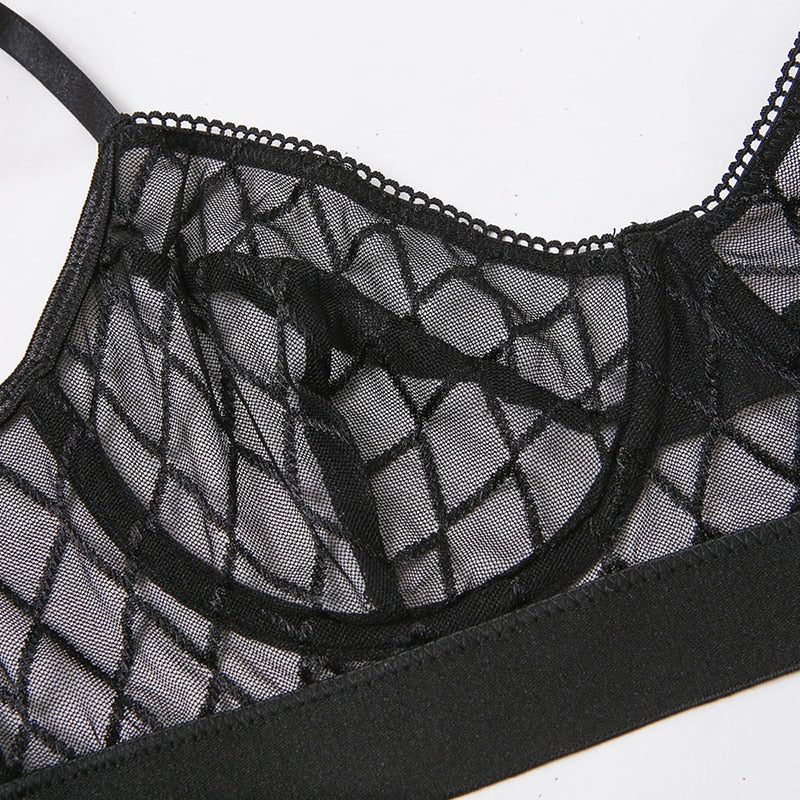Strappy Bra Thong and Garter Belt Set