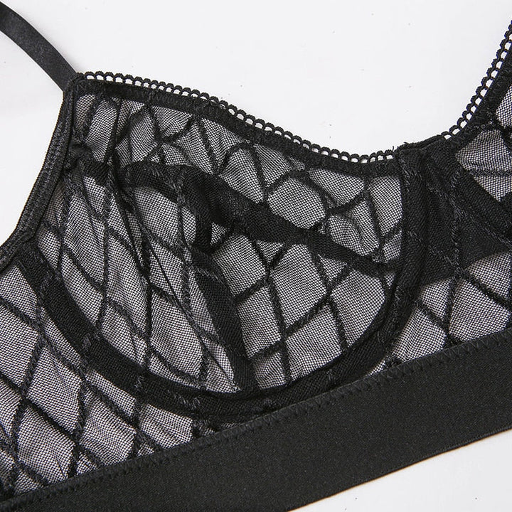 Strappy Bra Thong and Garter Belt Set