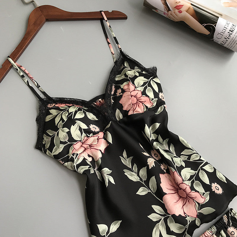 Floral Two-Piece Lace-Trim Nightwear Set