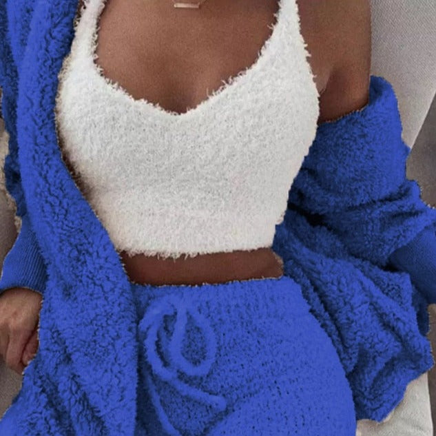 3-Piece Knit Sweatshirt Top and Shorts Set