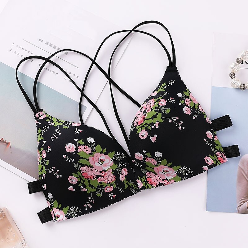 Front-Closure Push-Up Printed Bra
