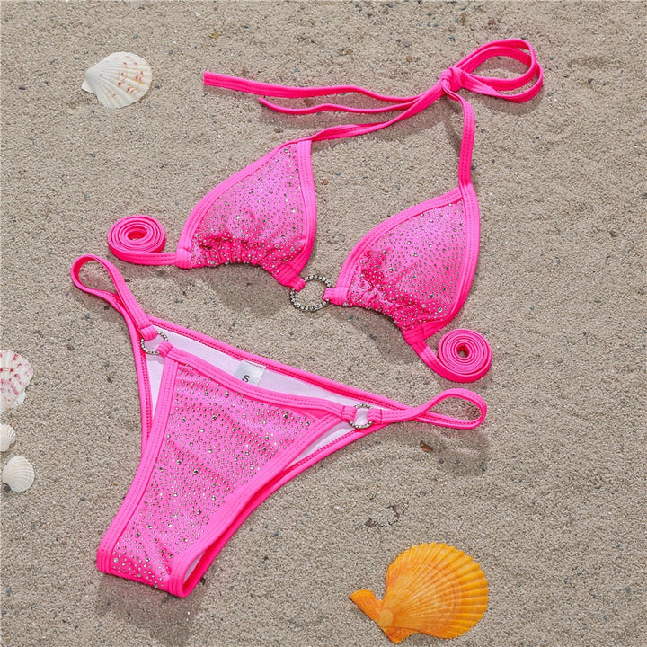 Plunge-Neck Bikini with Diamante Embellished Detail