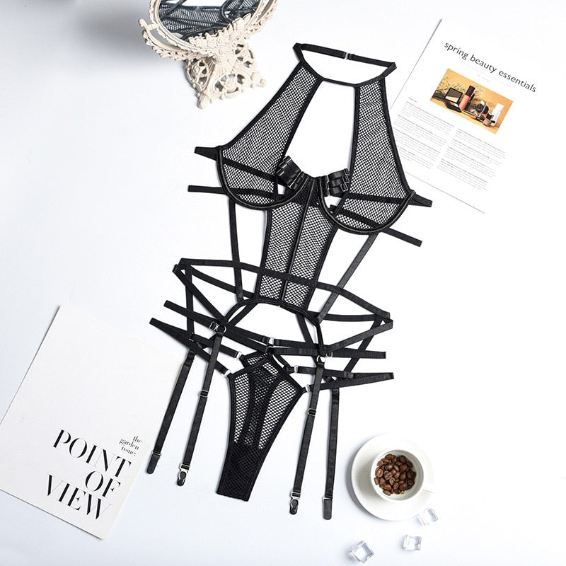 Strappy Mesh-Trim Bodysuit