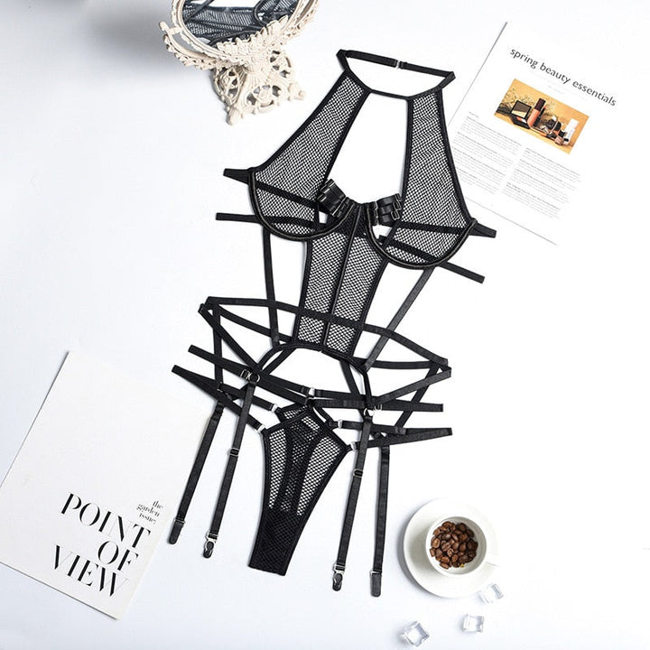 Strappy Mesh-Trim Bodysuit