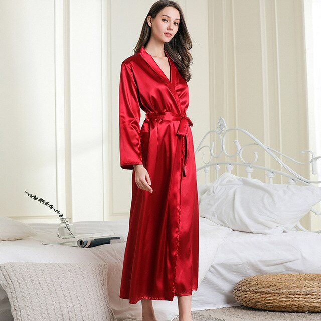 Long Viscose Spandex Satin Comfort Robe
