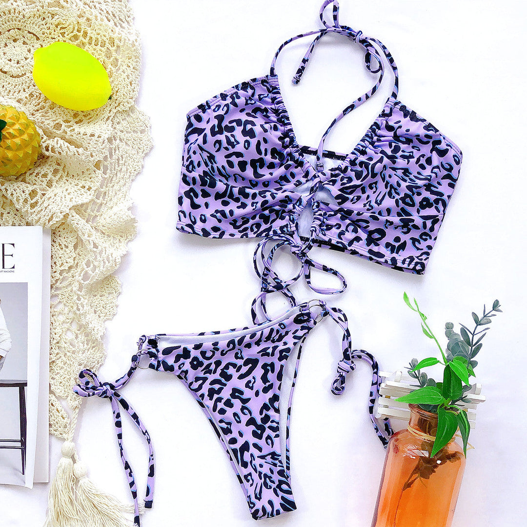 Leopard Print Two-Piece Swimsuit Adjustable Straps