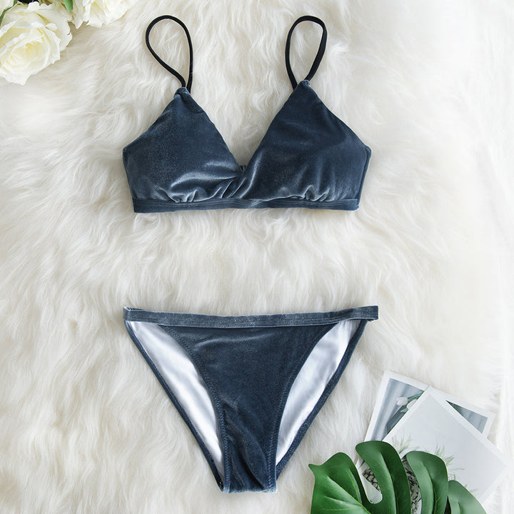 Velvet Bikini Two-Piece Swimsuit Slim Straps
