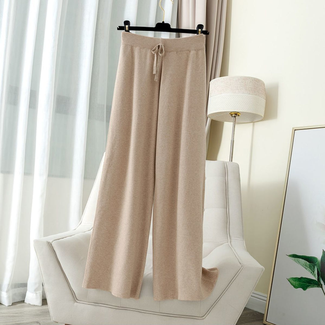 Knit Straight-Leg Tie-Waist Relaxed Pants Smooth