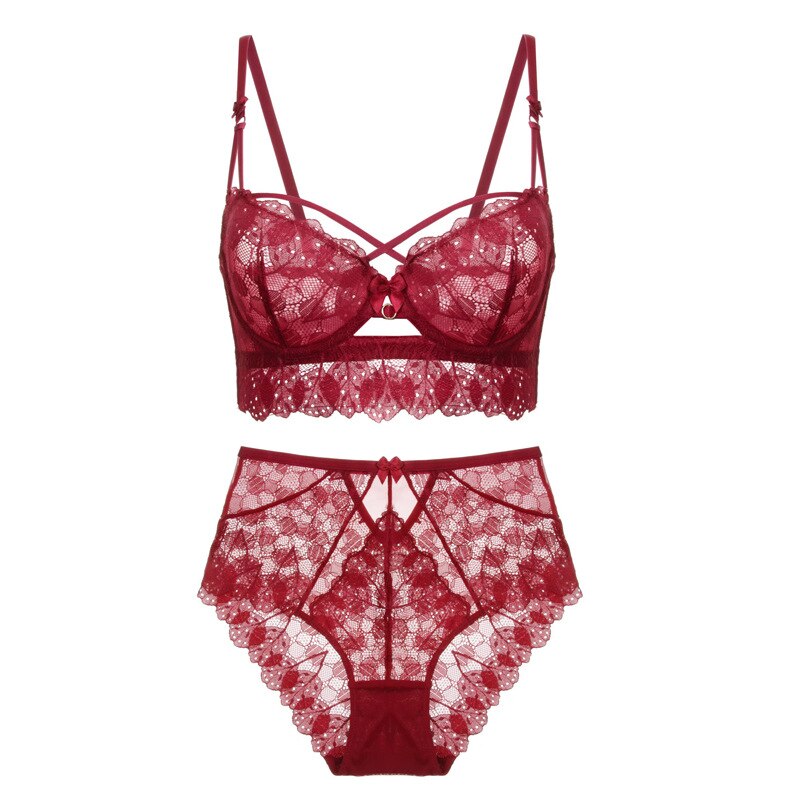 Lace Bralette and High-Waist Brief Set Adjustable