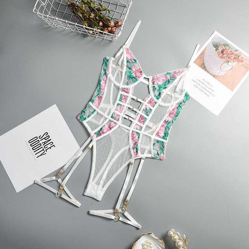 Mesh Floral Embroidered Bodysuit