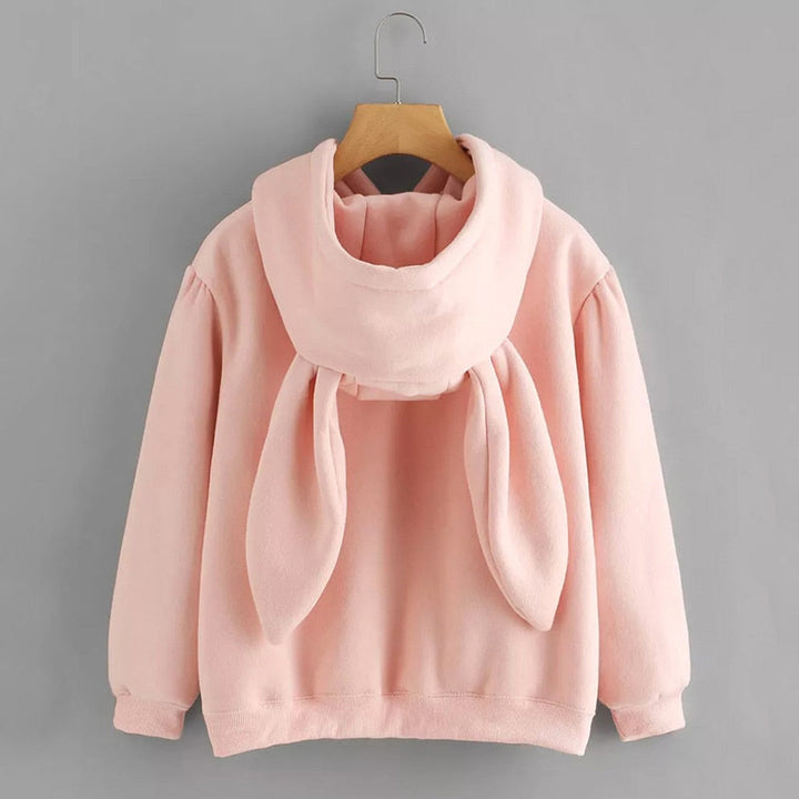 Embroidered Hood Drawstring Sweatshirt with Ears