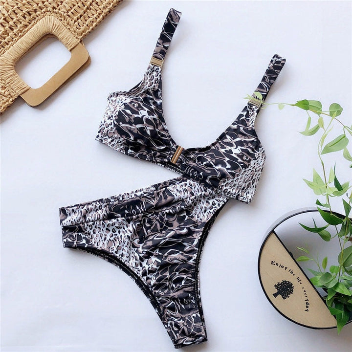 Cut-Out Multi-Pattern Two-Piece Swimsuit