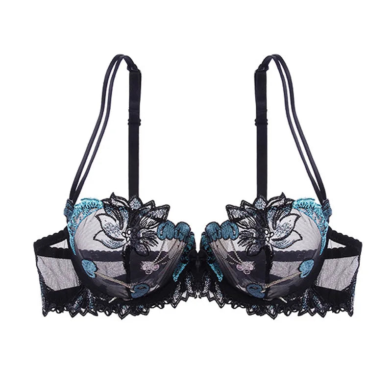 Mesh Floral Embroidered Adjustable Bra