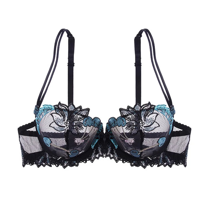 Mesh Floral Embroidered Adjustable Bra