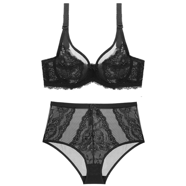 Lace Mesh-Insert Adjustable Lingerie Set