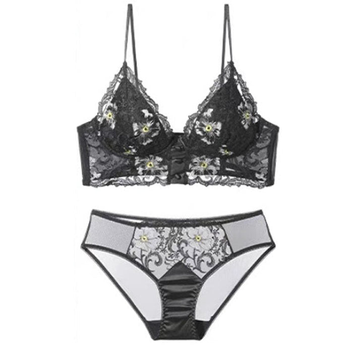 Embroidered Button-Detail Lingerie Set