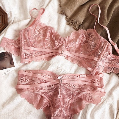 Mesh Lace Lingerie Set Adjustable Straps