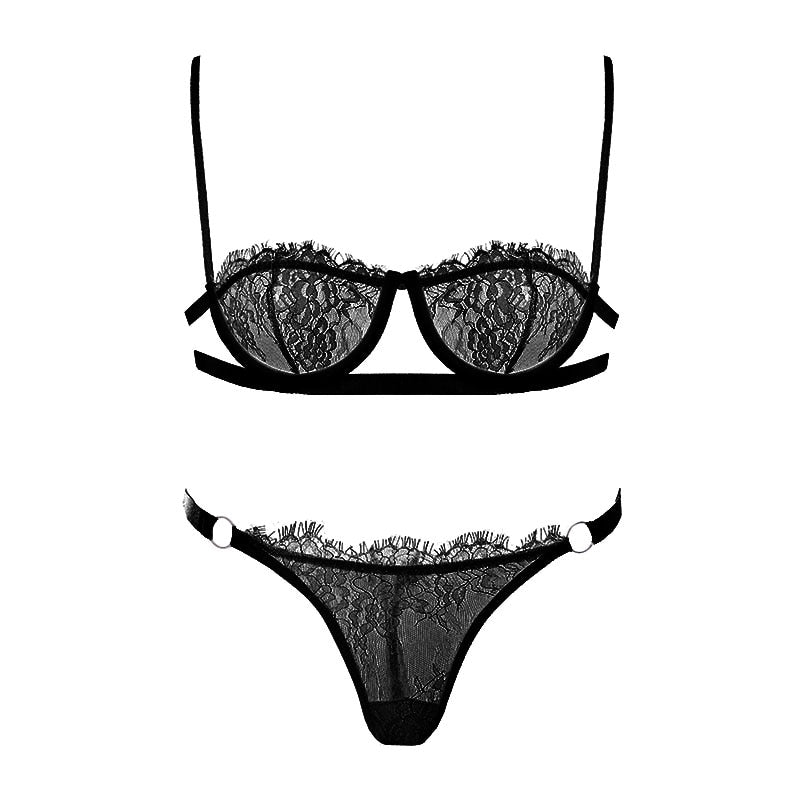 Lace Underbust Strap Bra and Panties Set
