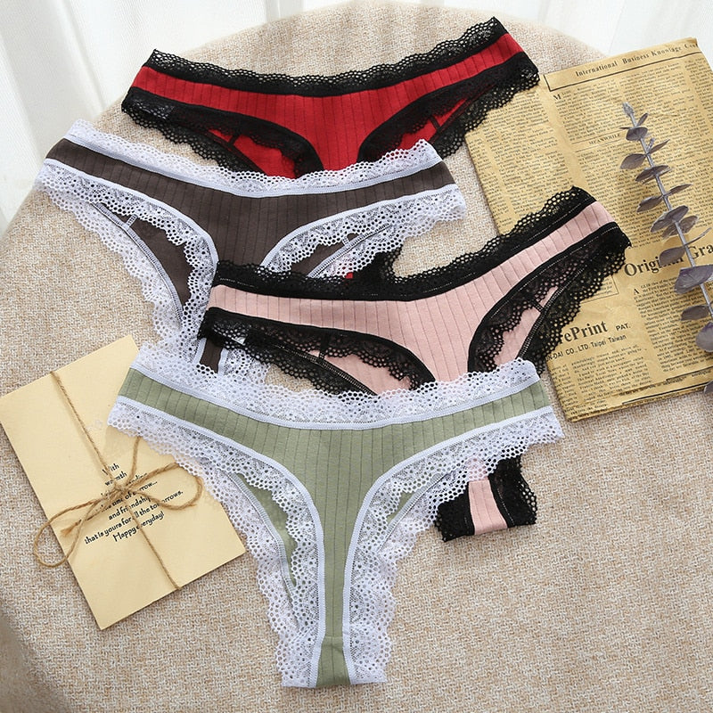 Cotton Lace Thong 3-Pack Low Rise Breathable