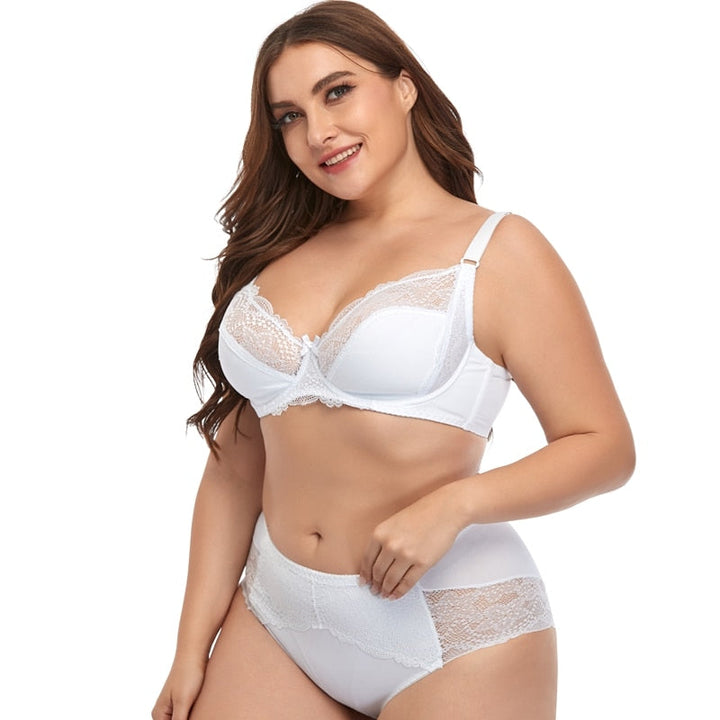 Plus Size Moulded-Cup Lace-Trim Lingerie Set