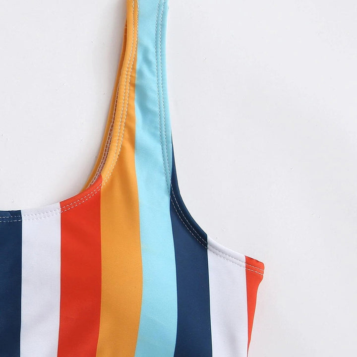 High-Waist Two-Piece Swimsuit Vertical Straps