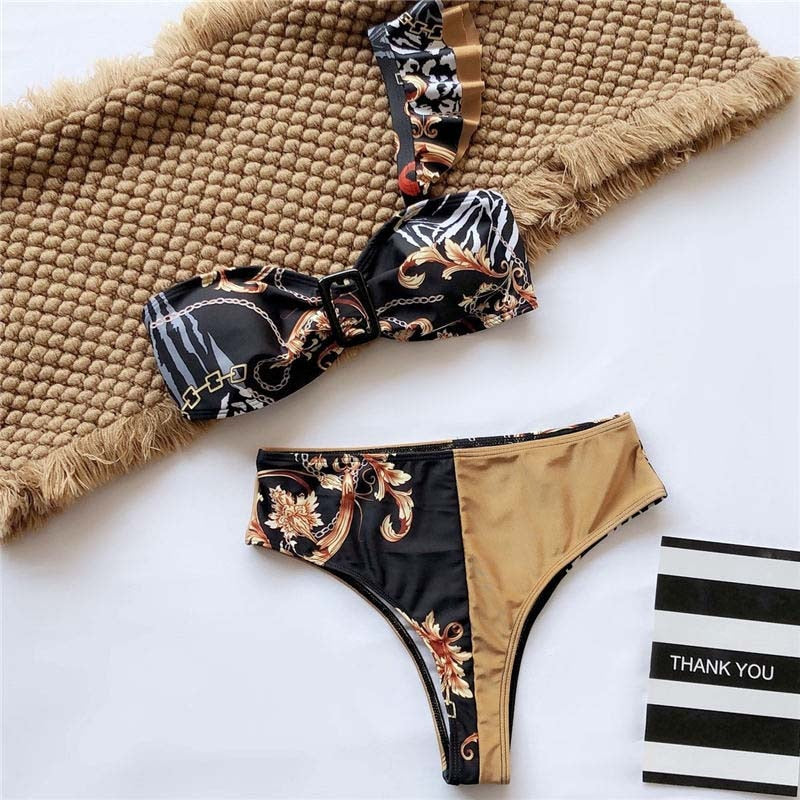 Cut-Out Multi-Pattern Two-Piece Swimsuit