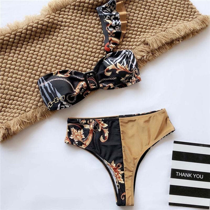 Cut-Out Multi-Pattern Two-Piece Swimsuit