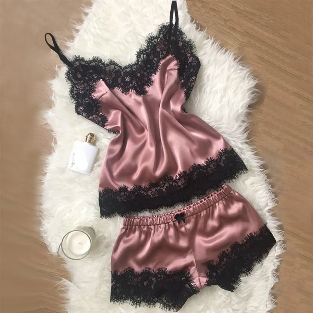 Lace-Trim Top and Shorts Nightwear Set