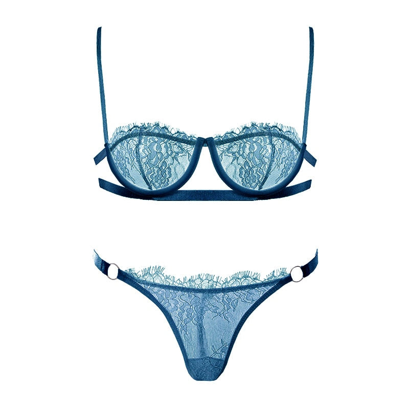Lace Underbust Strap Bra and Panties Set