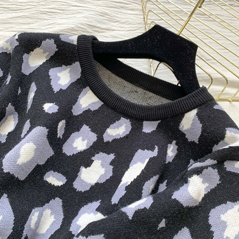 Leopard Print Warm Sweater and Pants Homewear Set