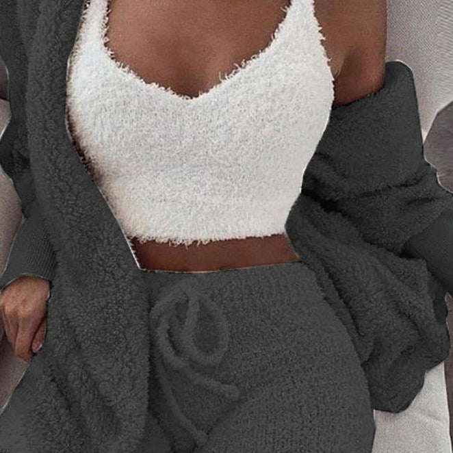3-Piece Knit Sweatshirt Top and Shorts Set