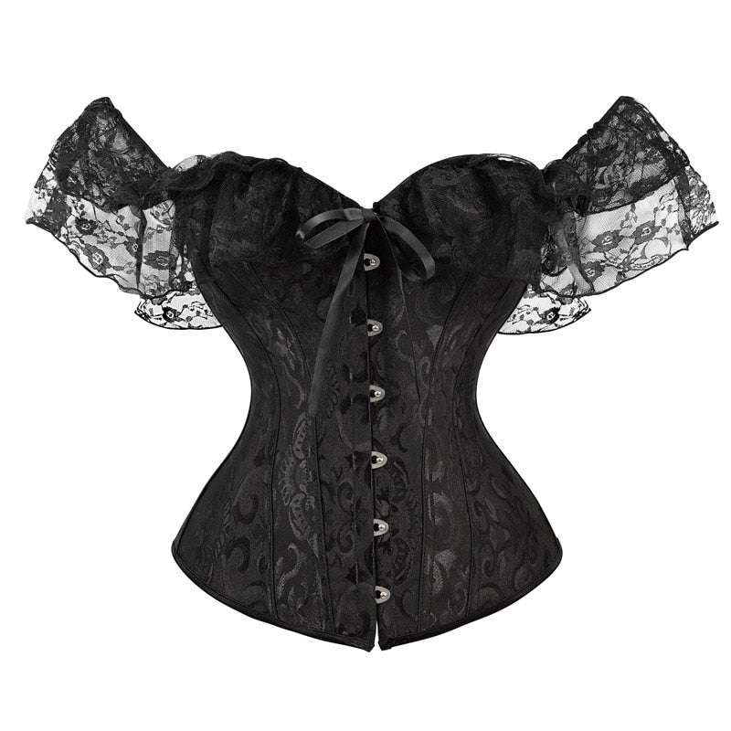 Off-Shoulder Lace-Trim Corset with Sleeves