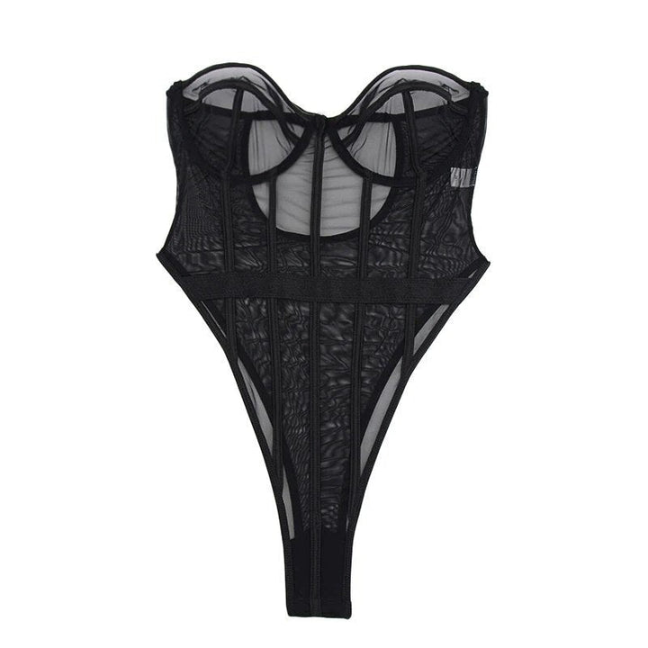 Strapless Mesh Snap-Closure Bodysuit