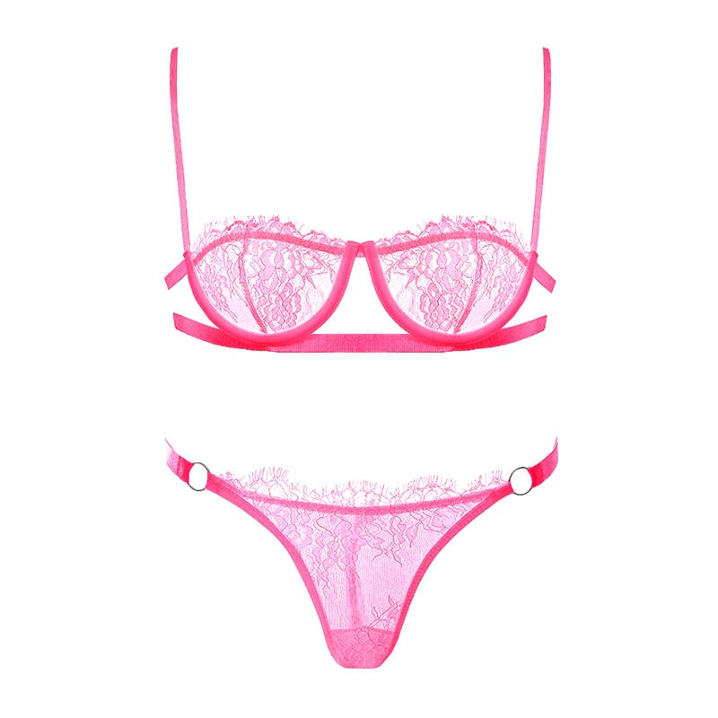 Lace Underbust Strap Bra and Panties Set
